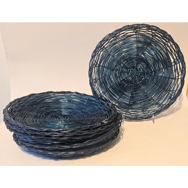 Overdyed Blue Straw Paper Plate Holders- Set of Six For Sale - Image 4 of 8