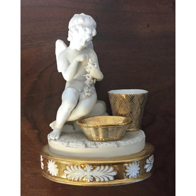 Antique Early 19th Century French Empire Porcelain Inkwell in Gold & White Featuring a Cherub For Sale In New York - Image 6 of 13