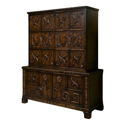 Cabinet with Decorative Carvings in Stained Birch by A.B. Svenska Möbelfabrikerna Bodafors, 1930s For Sale