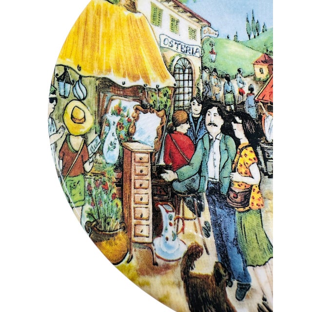 1980s 1980s Vintage Brunelli Designs Made in Italy Folk Art Market Scene Ceramic Salad Plates - Set of 6 For Sale - Image 5 of 18