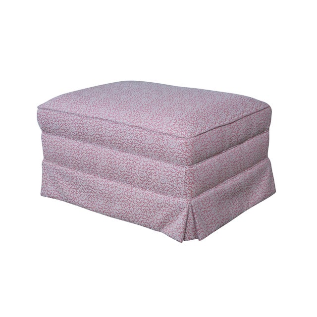 Modern 1980s Vintage Boho Chic Pink Bamboo Leaf Upholstered Ottoman Footstool Rolling For Sale - Image 3 of 9