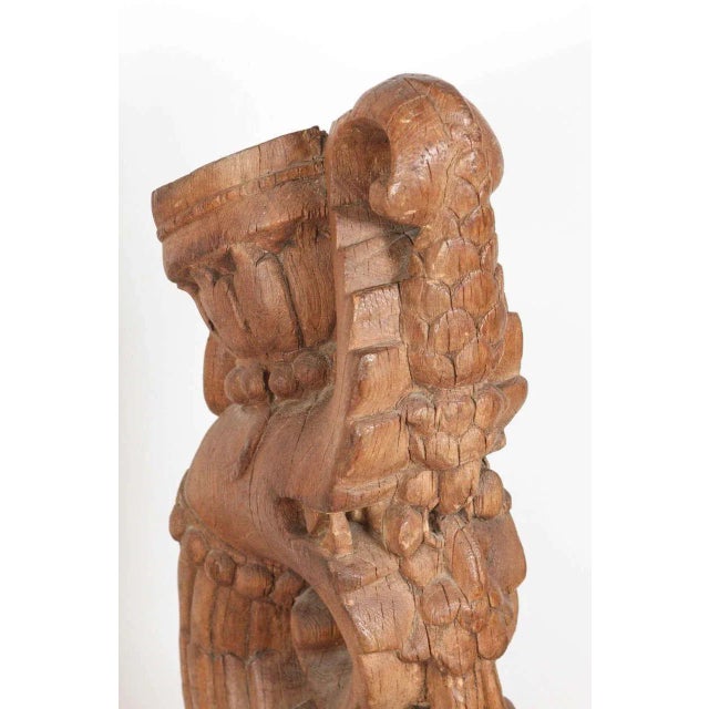 18th Century Pair of Antique Indian Carved Wood Architectural Temple Fragments on Stands For Sale - Image 5 of 15