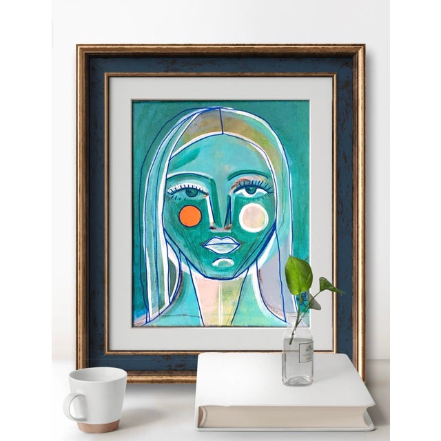 Aqua “Miss C in Aqua”, Original Small Painting on Canvas by Cassandra Auker For Sale - Image 8 of 8