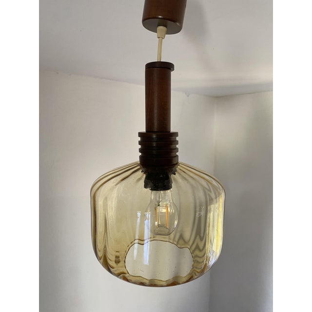 1970s Mid-Century Modern Amber Glass Pendant Lamp, Yugoslavia, 1975 For Sale - Image 5 of 14