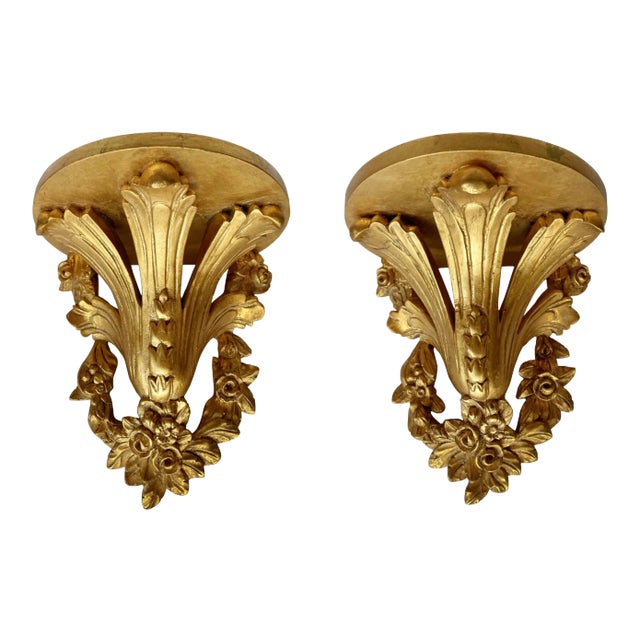 Vintage Giltwood Italian Wall Brackets- a Pair For Sale