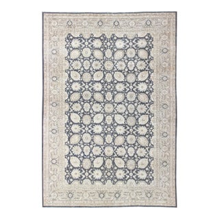 Large Vintage Tabriz Rug With All-Over Motif Design in Steel Gray and Tan 11'5 X 15'11 For Sale
