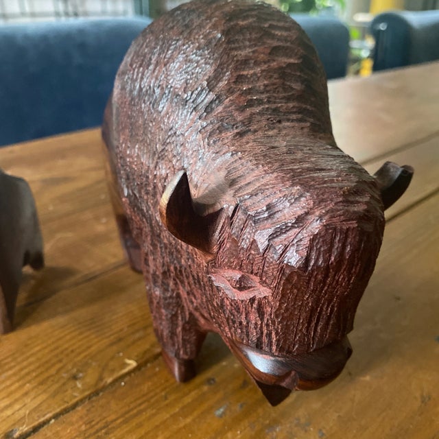 Mid-Century Modern 1970s Wooden Dolphin and Buffalo Statues - Set of 2 For Sale - Image 3 of 9