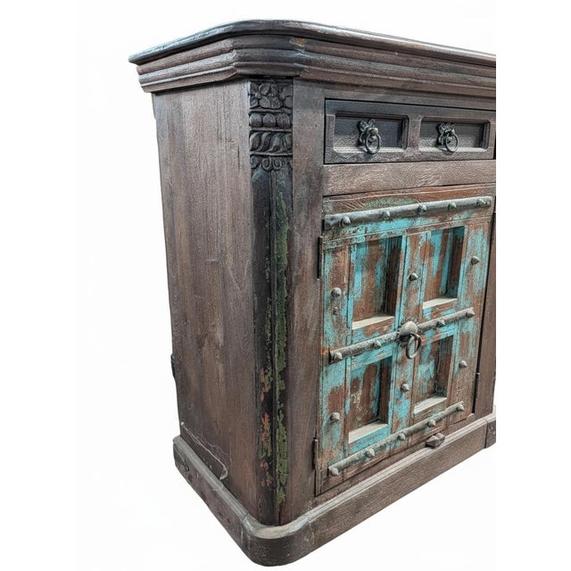 Farmhouse Style Rustic Antique Door Upcycled 93" Long Solid Wood Sideboard For Sale In Houston - Image 6 of 7