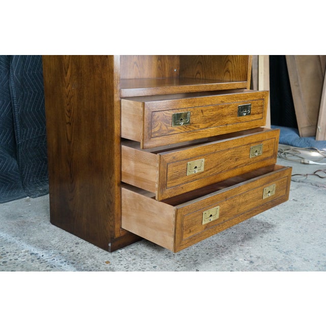 1980s Henredon Scene One Oak Campaign Curio Display Cabinet Library Bookcase 84" For Sale - Image 12 of 15