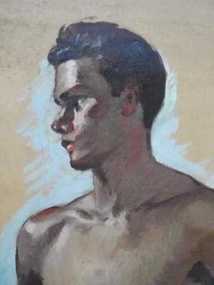 Robert Whitmore Double-Sided Oil Painting Male Against Green Background