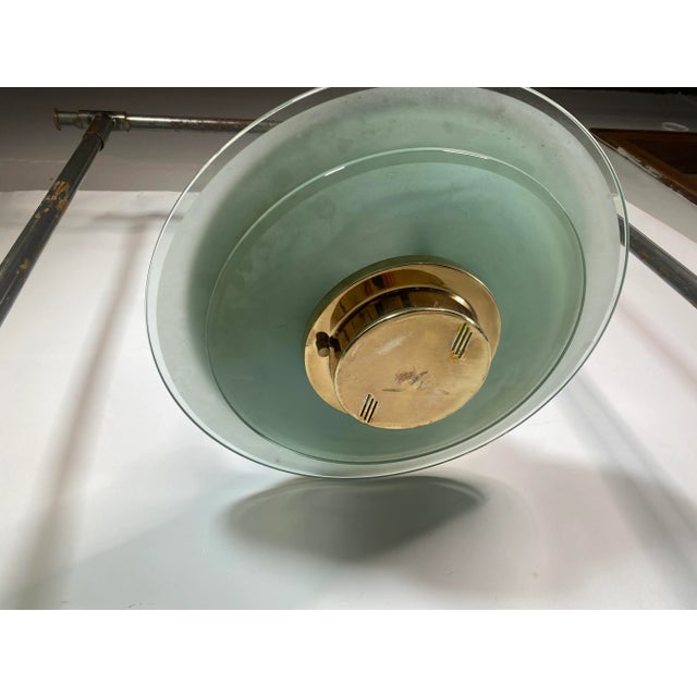 1970s Mid Century Modern Brass and Frosted Glass Flying Saucer Style Chandelier For Sale - Image 5 of 11