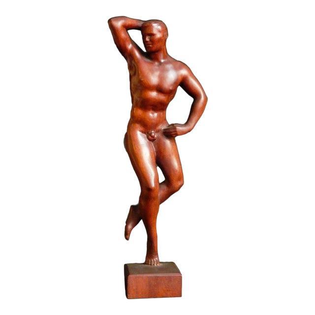 Mid 20th Century "Artist's Model" Figurative Carved Mahogany Sculpture by Raymond Turner For Sale