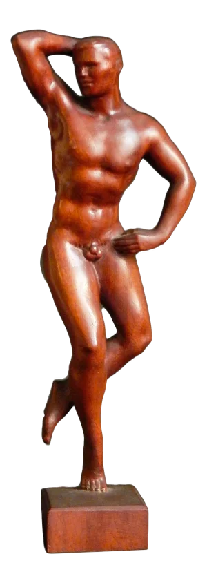 Mid 20th Century "Artist's Model" Figurative Carved Mahogany Sculpture by Raymond Turner