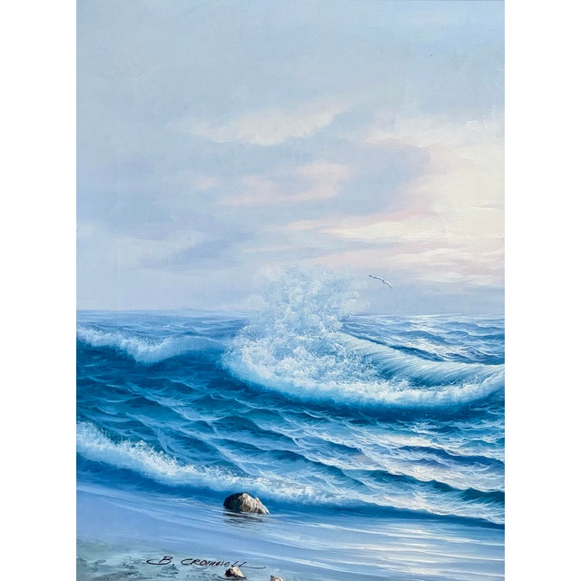 Wood Vintage Signed Coastal Seascape Oil Painting by B. Cromwell, Circa 1970s For Sale - Image 7 of 10