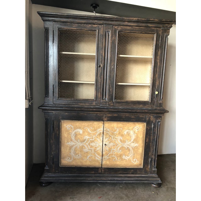 Italian Hand Painted Wood Cupboard Buffet With Chicken Wire Doors