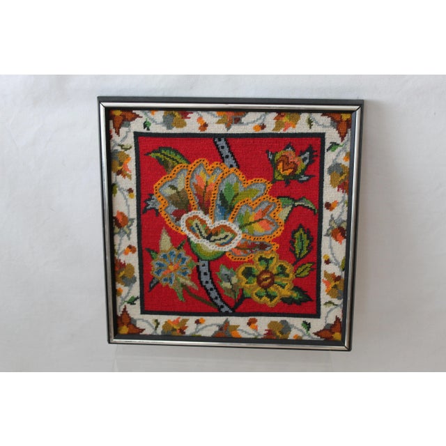 Vintage Mid-Century Psychedelic Vibrant Flowers Needlepoint