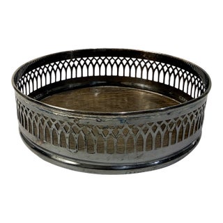 1960s Eisenberg-Lozano English Silver-Plated & Wood-Grain Wine Bottle Coaster For Sale