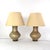 Pair of large scale glazed concrete ovid form table lamps on wooden bases, American circa 1978 height: 36 in. 91.5 cm.,...