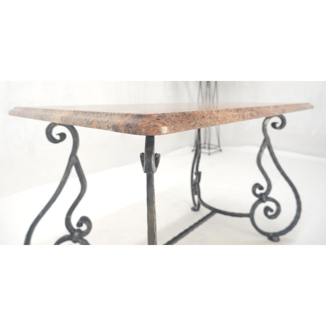 Heavy Wrought Iron Base 46x30" Thick Granite Top Outdoor Dining Table MINT For Sale - Image 11 of 12