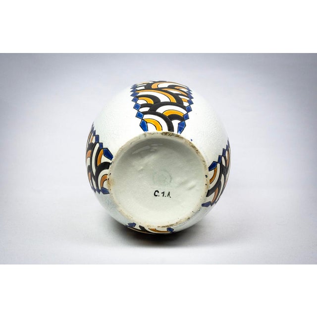 Art Deco Vase in Crackled Earthenware with Geometric Decor from Faïencerie de Nimy, Belgium, 1925-1935 For Sale - Image 10 of 13