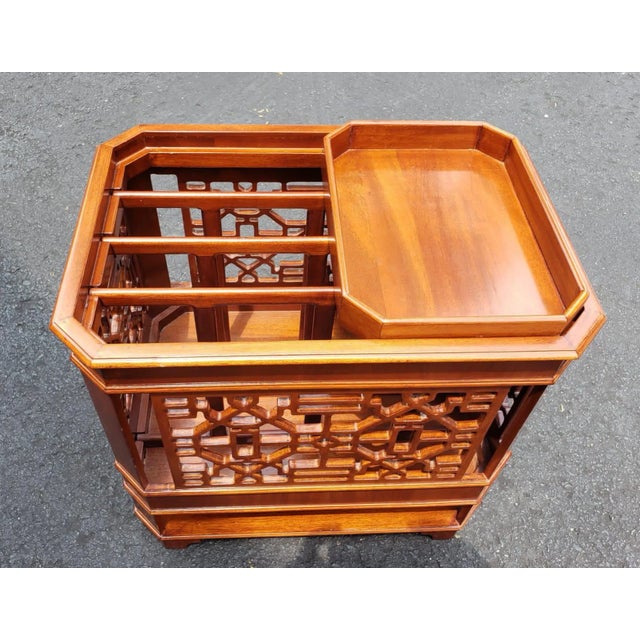 1990s 1990s Fruitwood Chippendale Magazine Rack With Sliding Tray For Sale - Image 5 of 7