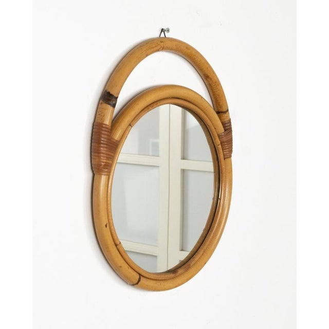 Mid-Century Modern Mid-Century Bamboo and Rattan Round Wall Mirror, Italy, 1970s For Sale - Image 3 of 12