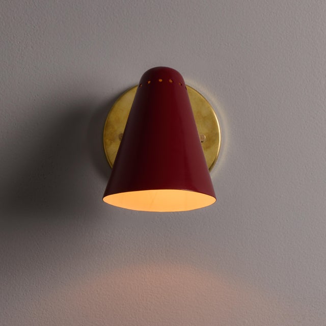 1960s Stilnovo Perforated Red Metal and Brass Articulating Sconces - a Pair For Sale - Image 17 of 18