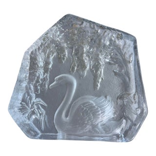 Large Crystal Swan Paper Weight For Sale