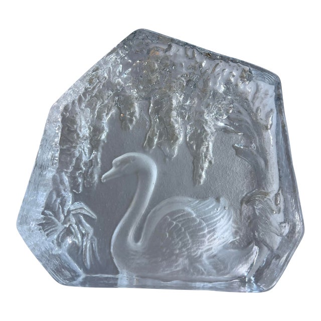Large Crystal Swan Paper Weight For Sale