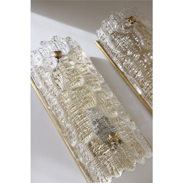 Glass and Brass Wall Lights by Carl Fagerlund for Orrefors, 1960, Set of 2 For Sale - Image 9 of 15