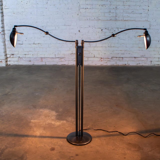 Late 20th Century Late 20th Century Postmodern Floor Lamp Model 2505 by Holtkotter Leuchten Twin Arm Black Metal For Sale - Image 5 of 18