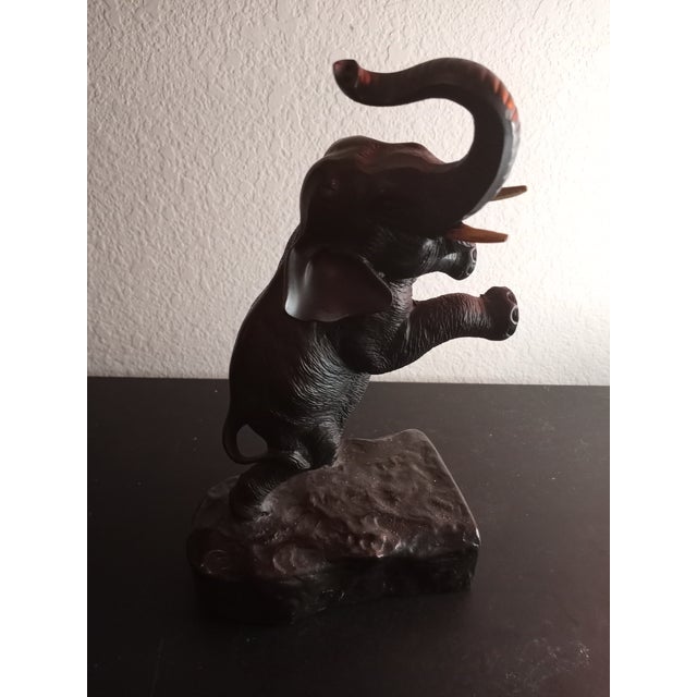 Metal Vintage Solid Bronze Standing Trunk-Up Elephant Sculpture For Sale - Image 7 of 7