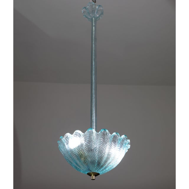 Art Deco 1950 Rare Blu Pendant Light Murano Glass by Barovier E Toso For Sale - Image 3 of 14