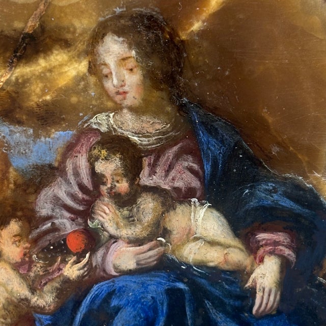 Unknown, Depicting the Holy Family with St. John offering a fruit to Baby Jesus, 1700, Onyx For Sale - Image 6 of 12