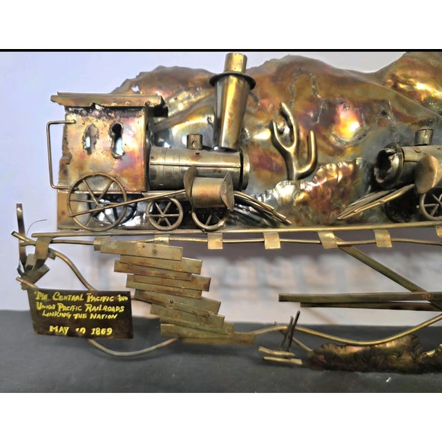 This Train Roalroad Copper Sculpture embodies the mid-century modern style with its large size and brutalist design....