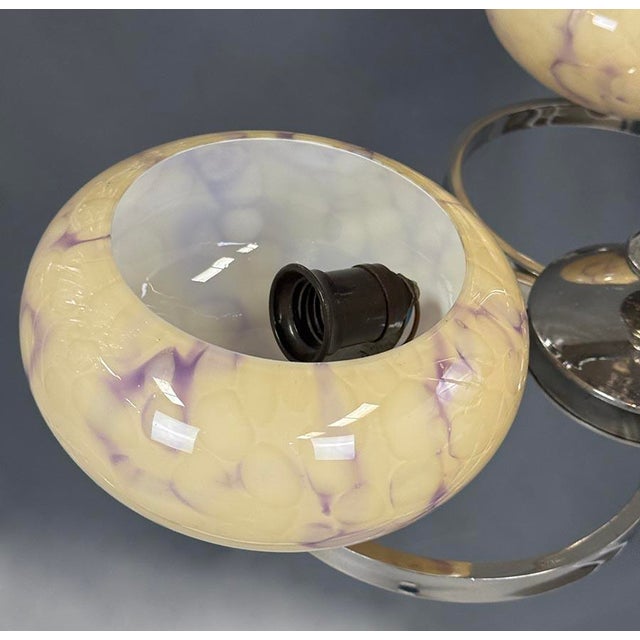 Art Deco Chrome Chandelier with Glass Shades, 1930s For Sale - Image 4 of 6