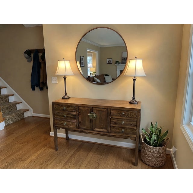 47" Brown Wood Grain Pattern Drawers Console Side Altar Table For Sale In San Francisco - Image 6 of 14