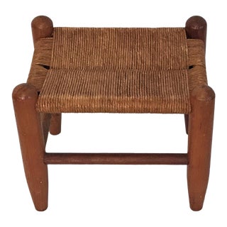 Rustic Hand Crafted Rush Bottom Footstool For Sale