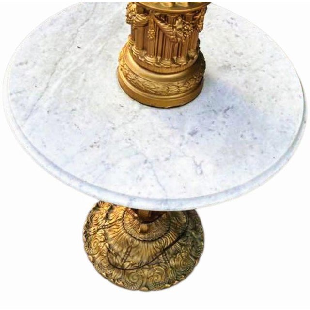 1920s Rare Vintage Hollywood Regency Figural Cherub Candelabra Floor Lamp With Integrated Marble Table Available Now at Vintage Royale Usa. For Sale - Image 5 of 7