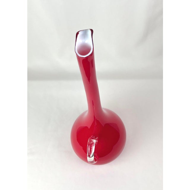 Scarlet 19" Mid 20th Century Italian Cased Ruby Red & Opalina Glass Ewer — Murano / Empoli Style For Sale - Image 8 of 12