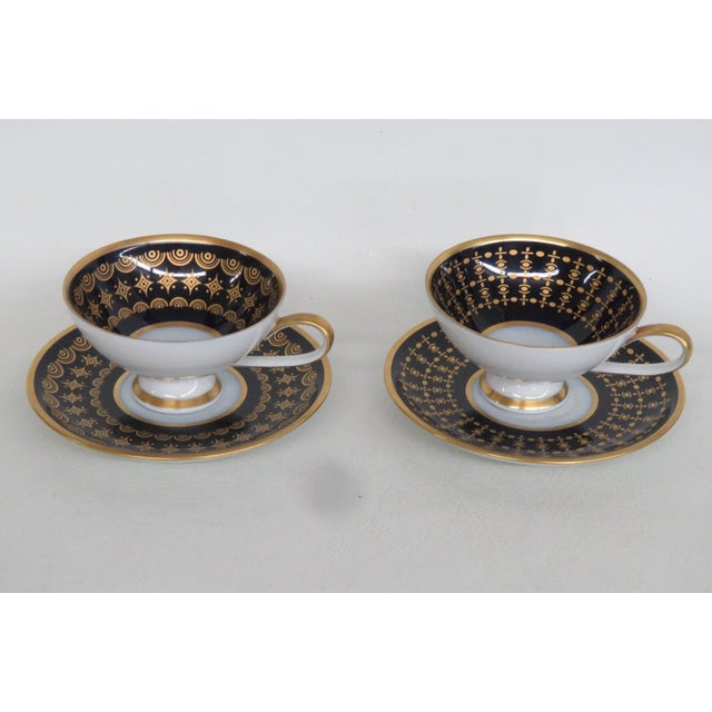 Mid 20th Century CM Hutschenreuther Germany Porcelain Cobalt Blue Gold Cups Saucers 4 pcs For Sale - Image 11 of 18