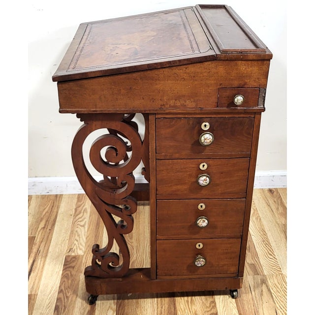 Mid 19th Century Antique English 19th C Victorian Mahogany Slant Top Davenport Desk For Sale - Image 5 of 16