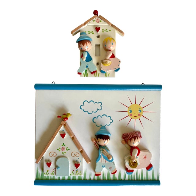 1980's Kiddie Wood Light Switch Cover and Wall Decor For Sale