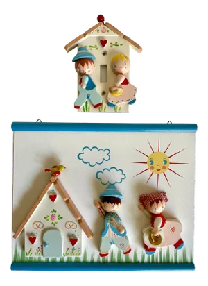 1980's Kiddie Wood Light Switch Cover and Wall Decor