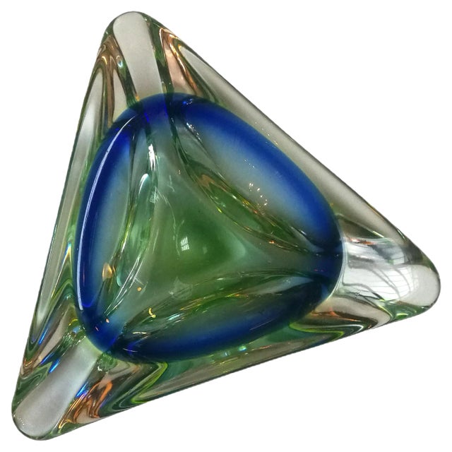 Italian Blue and Green Murano Glass Ashtray from the Sommersi Series, 1950s For Sale