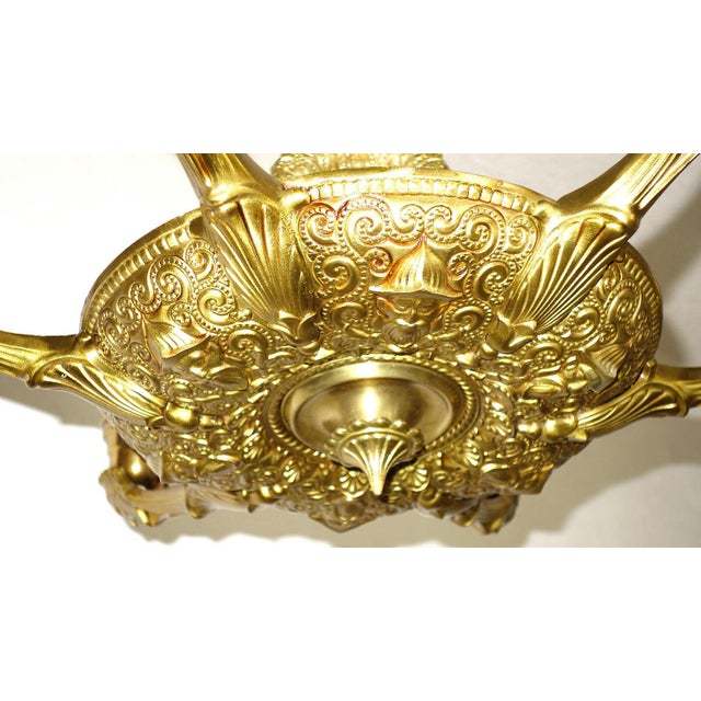 Mid-Century Modern Antique French Brass 6-Light Putti Chandelier, 1940s For Sale - Image 3 of 11