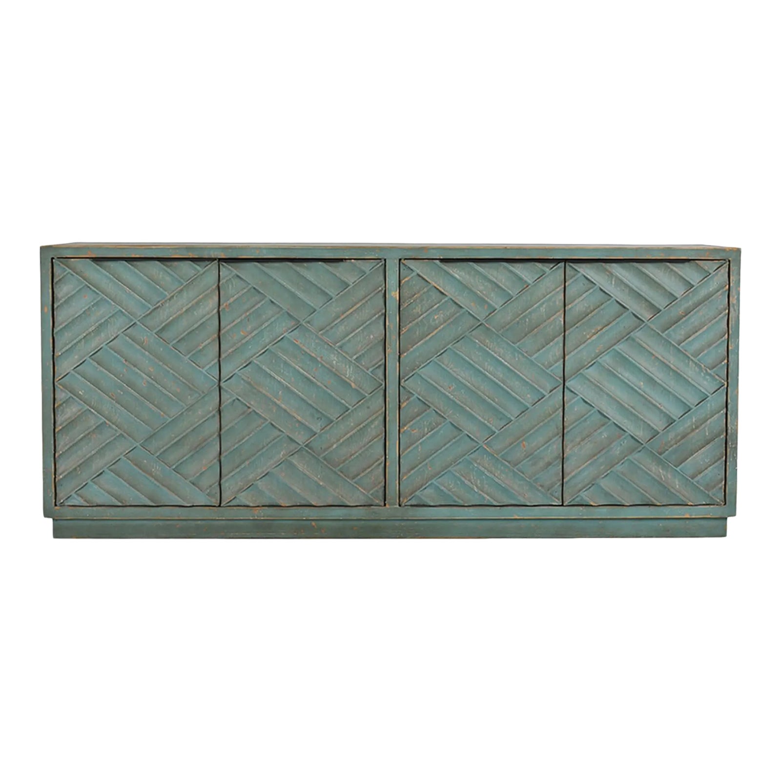 Rustic Style Blue Weave Pattern Sideboard | Chairish