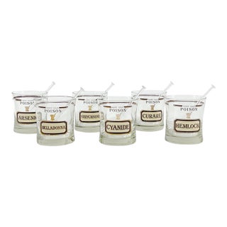 Set of Six "Name Your Poison" Apothecary Cocktail Glasses by Cera for Neiman Marcus c.1970 For Sale