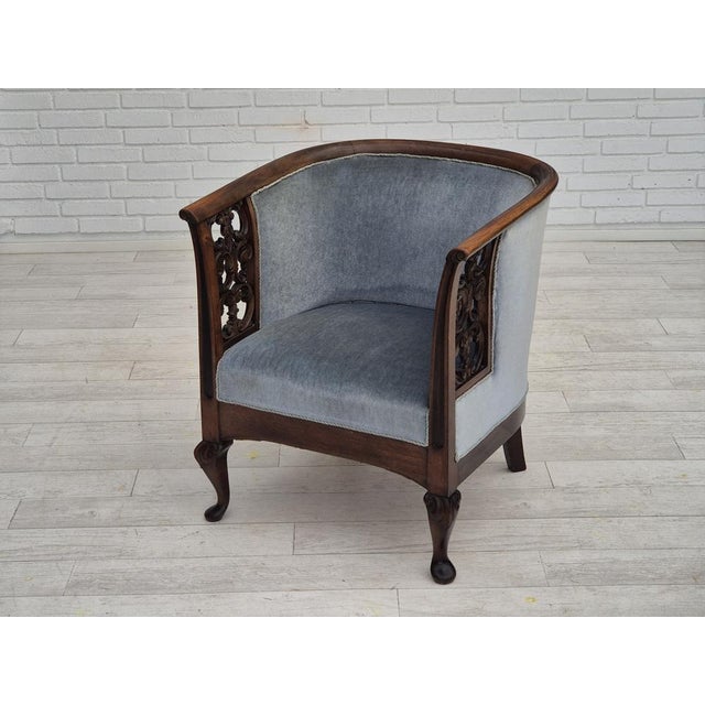 Blue Danish Lounge Chair in Light Blue Furniture Velour, 1950s For Sale - Image 8 of 18