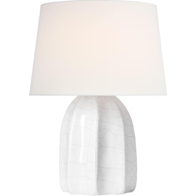 Transitional Barbara Barry by Visual Comfort Signature Melanie 12" Cordless Accent Lamp in Crackled Ivory with Linen Shade For Sale - Image 3 of 3